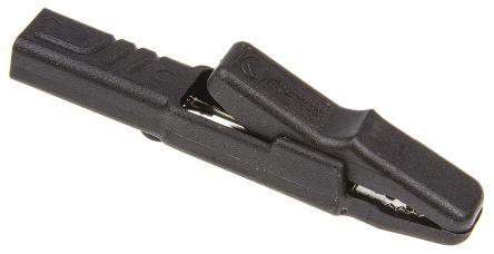 Pince crocodile isolée cat1  60vcc 25a - prise arrière 4mm - (ak 2 s ) hirschmann noire