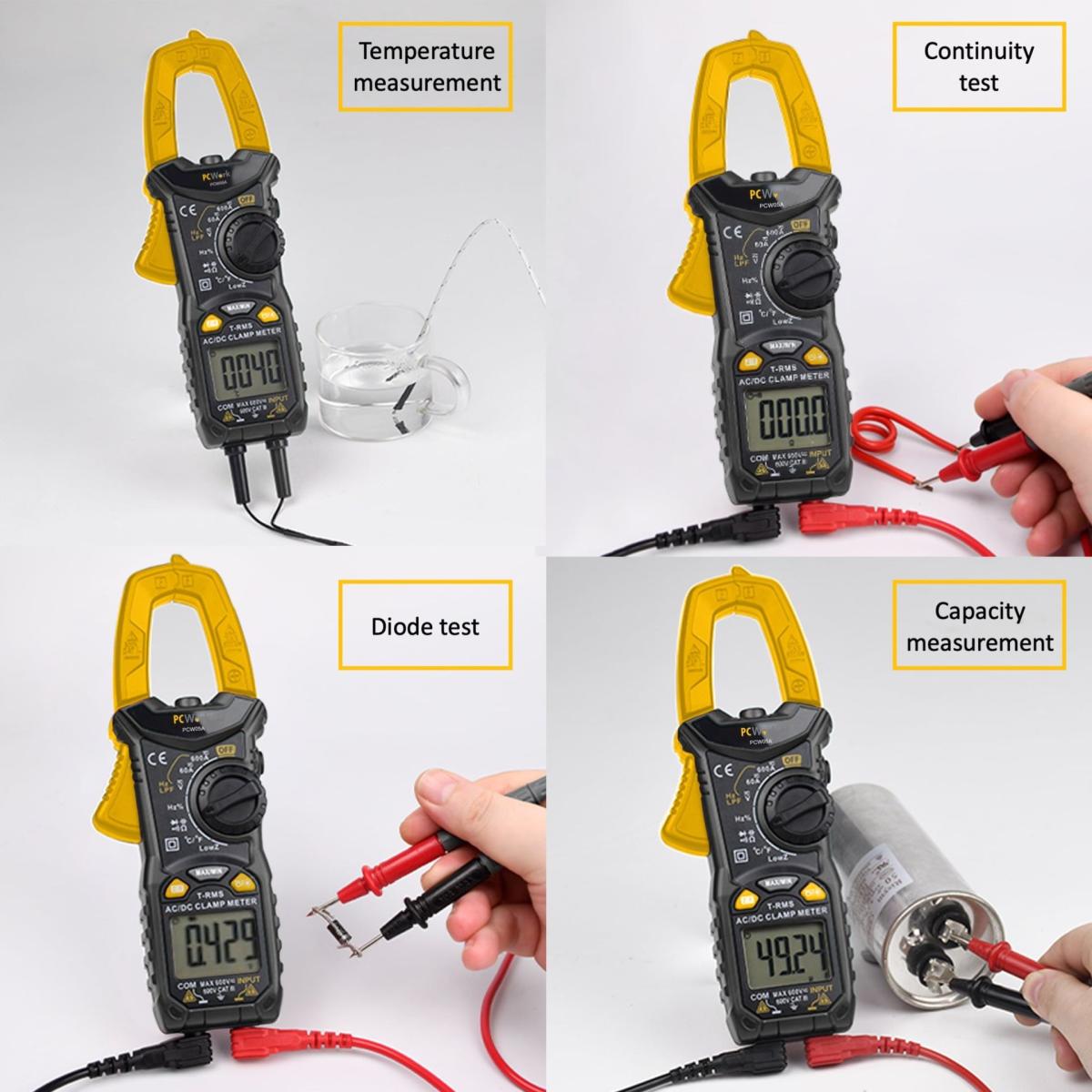 Pince ampèremétrique digital pcwork / 600a dc et ac / capacimètre / ohmmètre / fréquencemètre