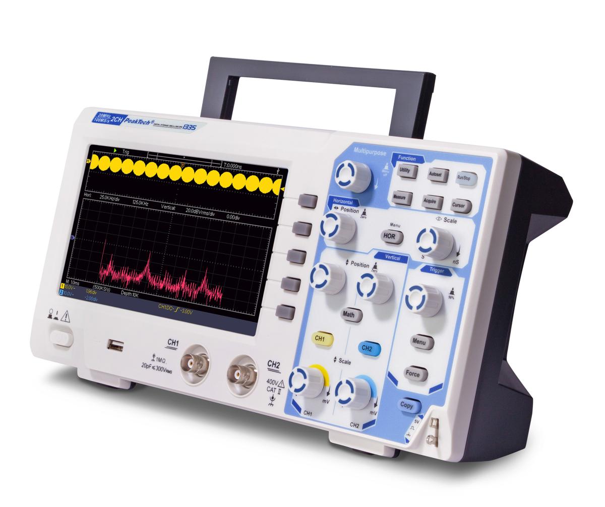 Oscilloscope numérique peaktech ; canaux: 2; 20mhz; 100msps; 10kpts; 15w