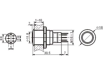 Bouton-poussoir rond 16mm metallique off-on