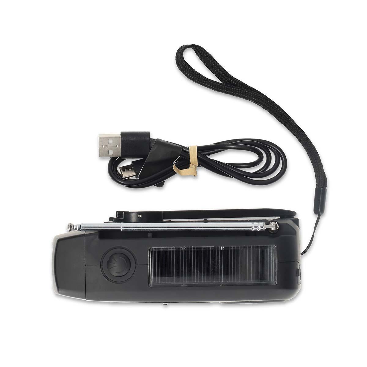 Radio d'urgence | am / fm | fonction chargeur de batterie | alimenté par accu, par port usb ou dynamo | noir