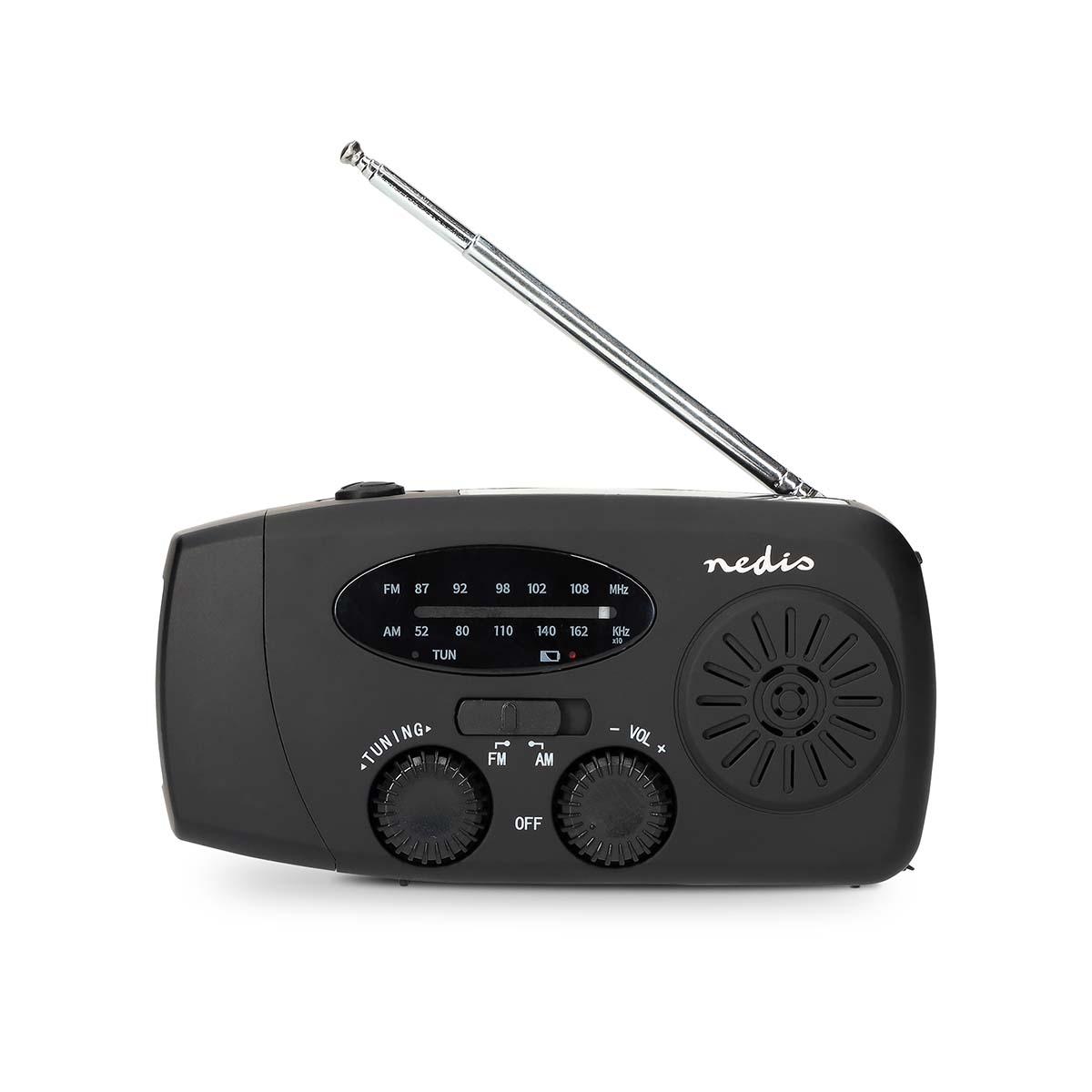 Radio d'urgence | am / fm | fonction chargeur de batterie | alimenté par accu, par port usb ou dynamo | noir