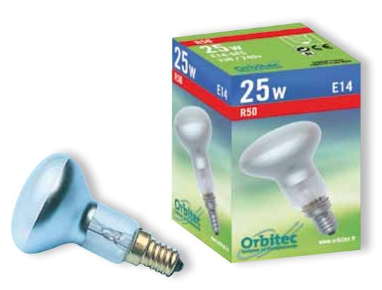 Lampe a incandescence e14 230v 25w d=50mm l= 86mm