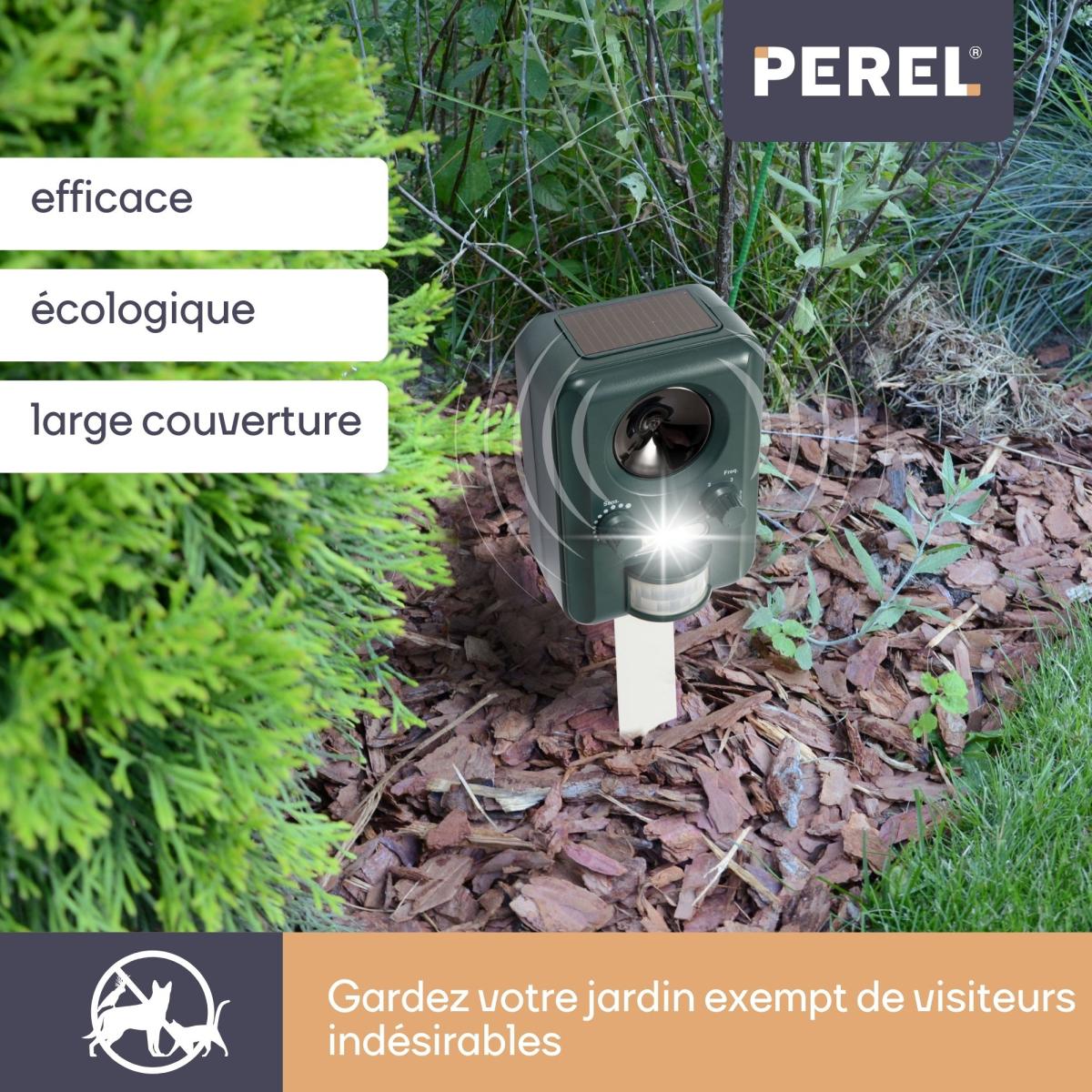 Répulsif ultrasonique solaire pour animaux (chats, chiens, oiseaux, rats, rongeurs) / 65m² / ip44
