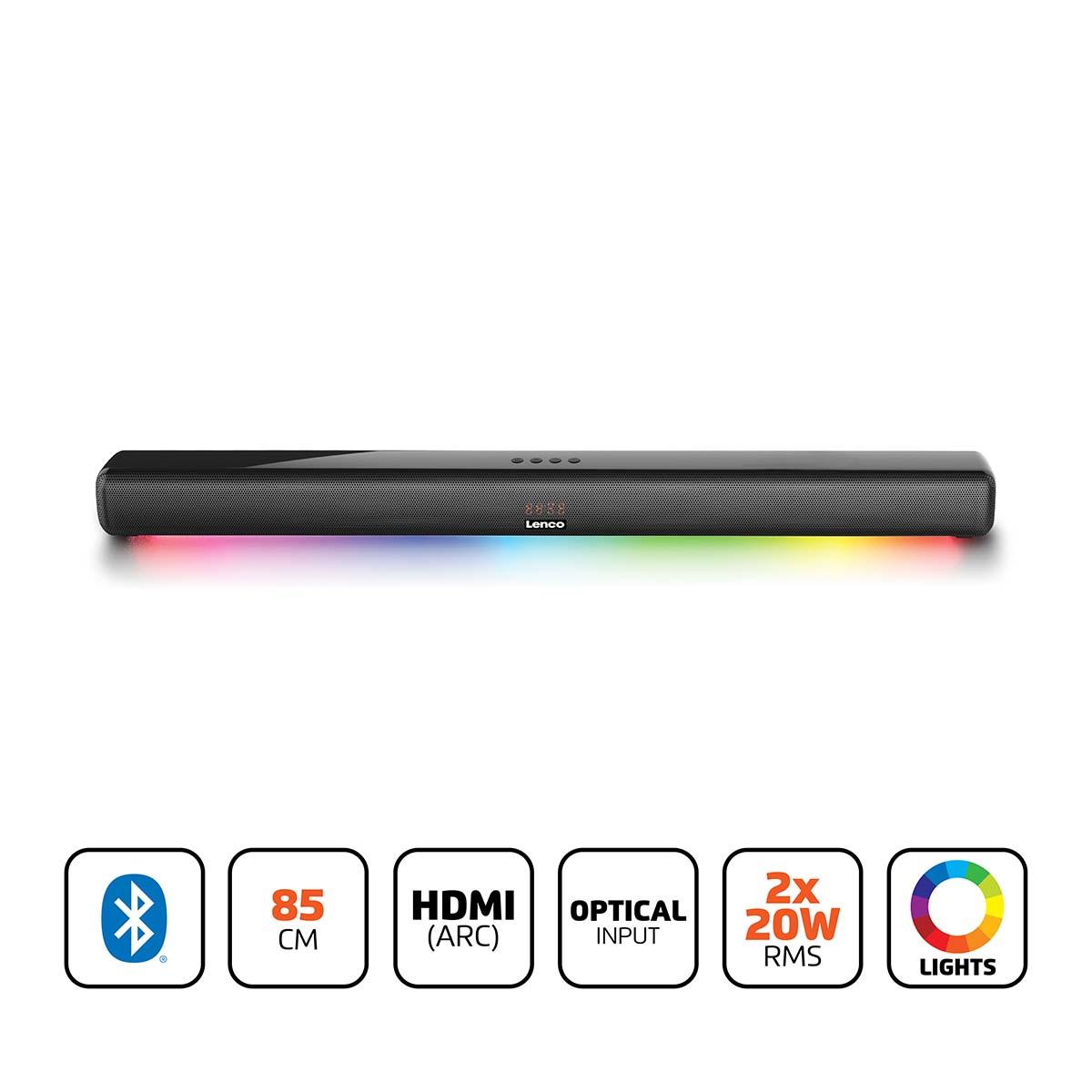 Barre de son lenco - 85cm - 40w - bluetooth/usb/hdmi/aux - leds rgb