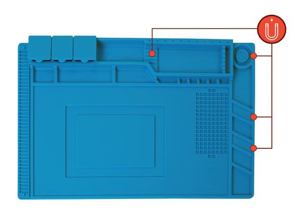 Tapis de soudage antistatique en silicone 450 x 300 mm avec compartiments