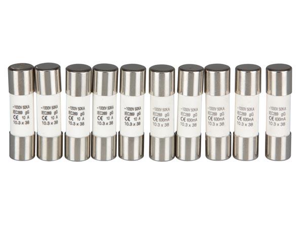 Lot de deux fusibles pour multimètre 1000v 50ka - 630 ma et 10a - 10.3 x 38 mm