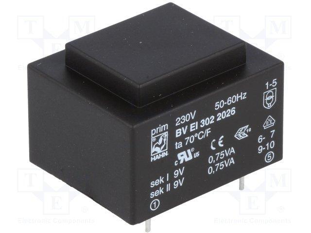 Transfo moule 1.5va 2x15v 230v 27.5x32.5x22mm