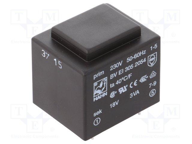 Transfo moule 1.5va 2x24v 230v 27.5x32.5x22mm