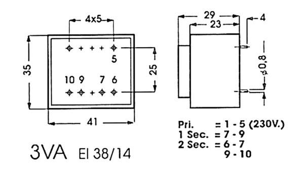 Transfo moule 3va 2 x 18v 230v 27.5x32.5x29.5mm