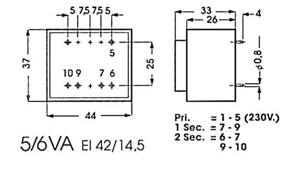 Transformateur moule  5va  2 x 12v / 45x37x33mm