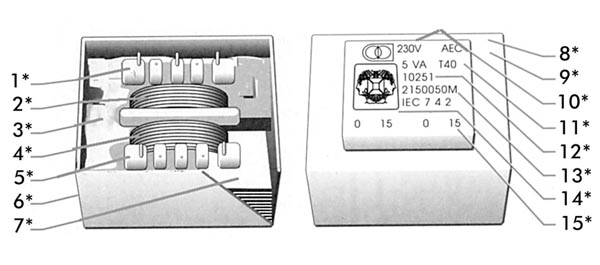 Transfo moule 5va 2 x 7.5v - 45x37x33mm