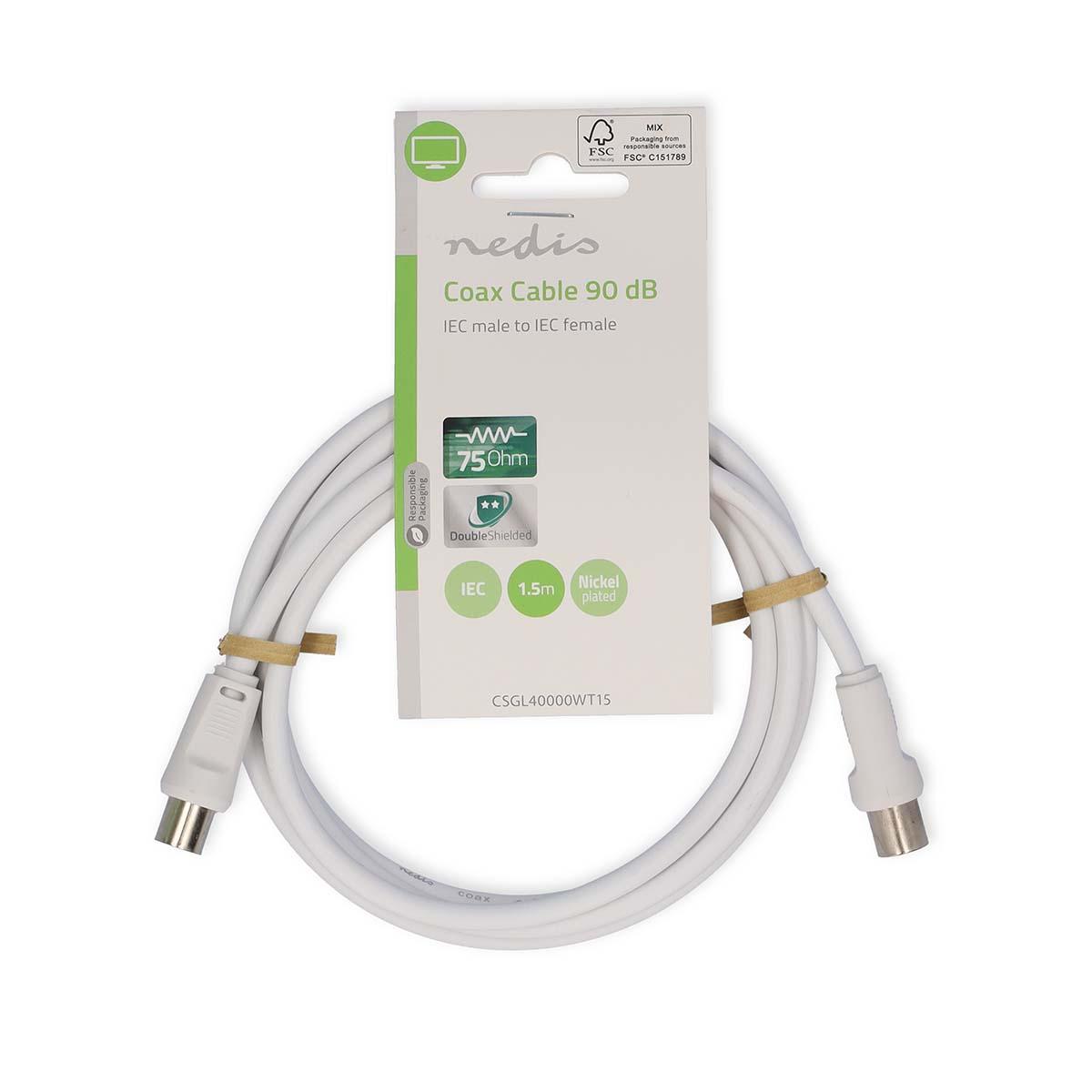Cable antenne tv coaxial 9.5mm male / femelle 1.5 mètres