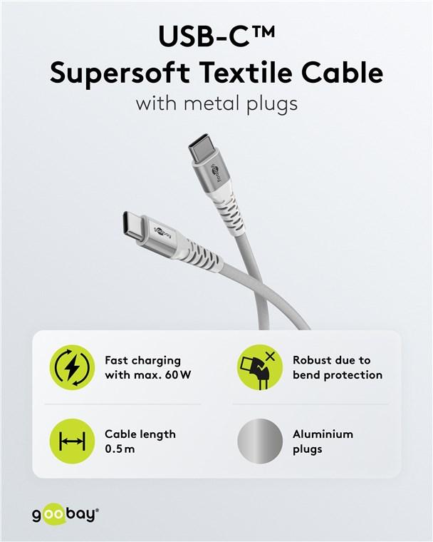 Câble haute qualité usb-c vers usb-c / 0.5 m / 480 mbps / 60w max / connectique métallique