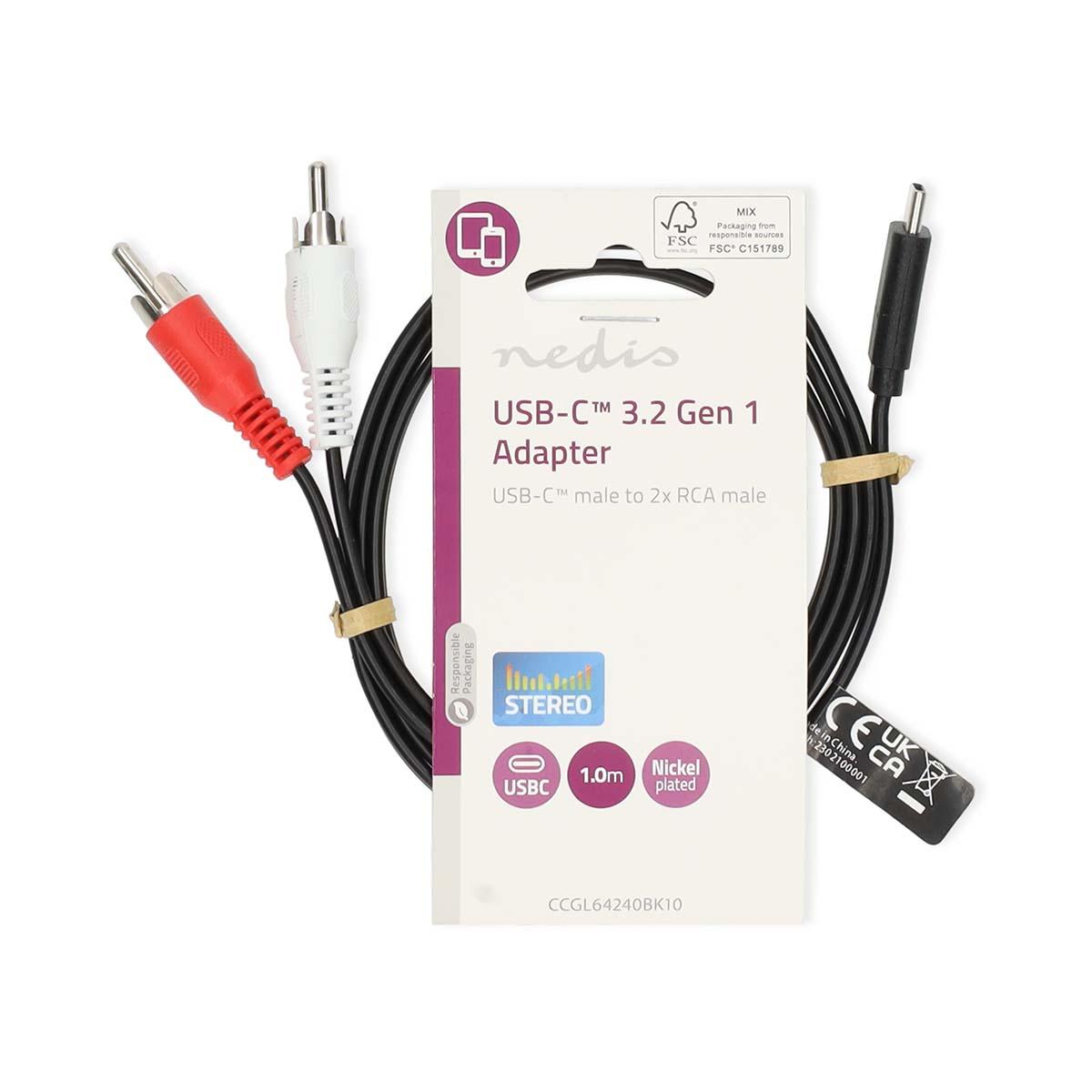 Adaptateur audio usb-c mâle vers double rca mâle  l=1.00 m