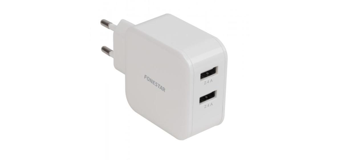 Chargeur double sorties usb / charge rapide 2 x 2.4a fonestar