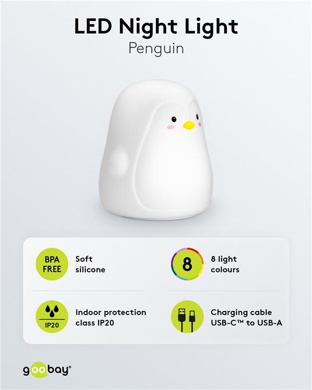 Veilleuse led pingouin rechargeable rgb