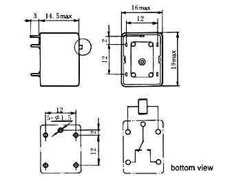 Relais miniature 125vca/3a 1 x repos-travail 12vcc