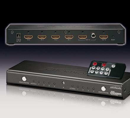 Commutateur multiplexeur hdmi 4 x entrées / vers 2 sorties automatique + ampli