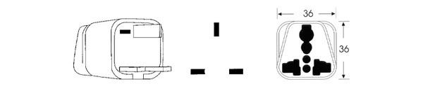 Adaptateur secteur fiche male anglaise / fiche femelle europeenne pour : angleterre / les e.a.u. / hong kong
