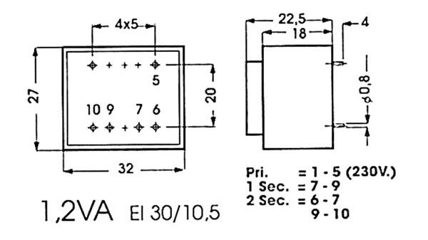 Transformateur moule  1.2va 1 x 12v / 1 x 0.100a