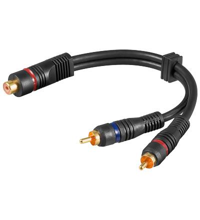 Câble adaptateur y audio / 2x rca mâle et 1x rca femelle stéréo l=0.20