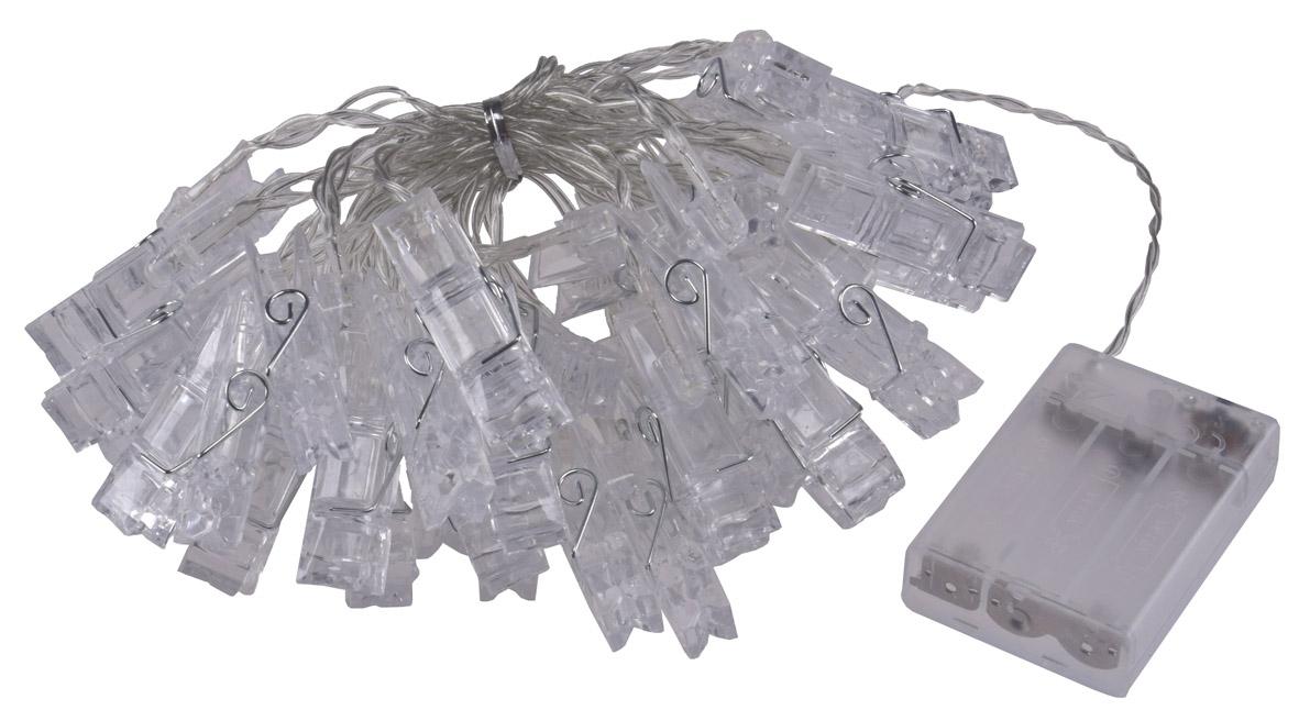 Guirlande à led avec 40 clips photo - blanc chaud - câble transparent - à piles (3xaa)