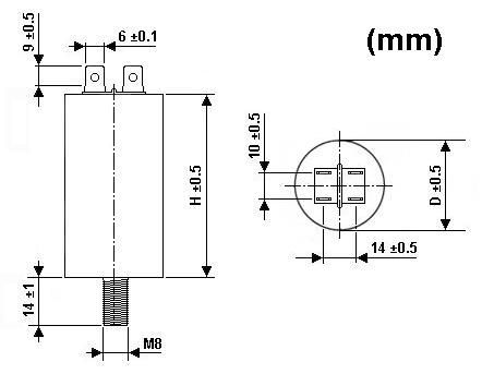 Condensateur de compensation  15uf 450v 42x80mm avec filetage m8