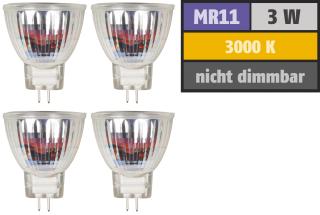 Lampe gu4 -mr11- a leds  3w - blanc chaud - 3000°k - 250 lumens - 12v - lot de 4 pièces