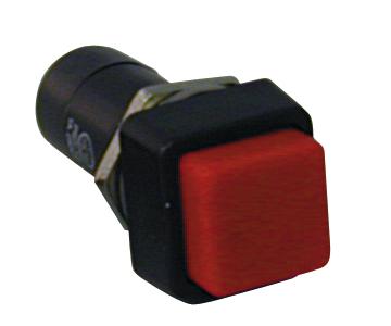 Inter à poussoir off-(on) a impulsion 1a/ 250v d=12mm touche carré rouge