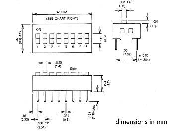 Interrupteur dip 6 positions pas 2.54mm 50ma/12vdc