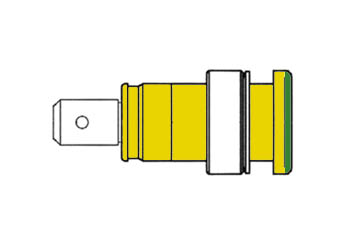 Fiche banane femelle chassis 4mm - de sécurité - en61010 - cat3  1000v 32a - jaune/vert - (seb 2620-f6,3) hirschmann