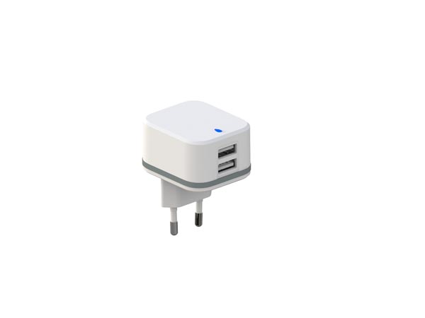 Alimentation - chargeur compact avec 2 connexions usb 5 v - 3.4 a (2.4 + 1 a) - blanc