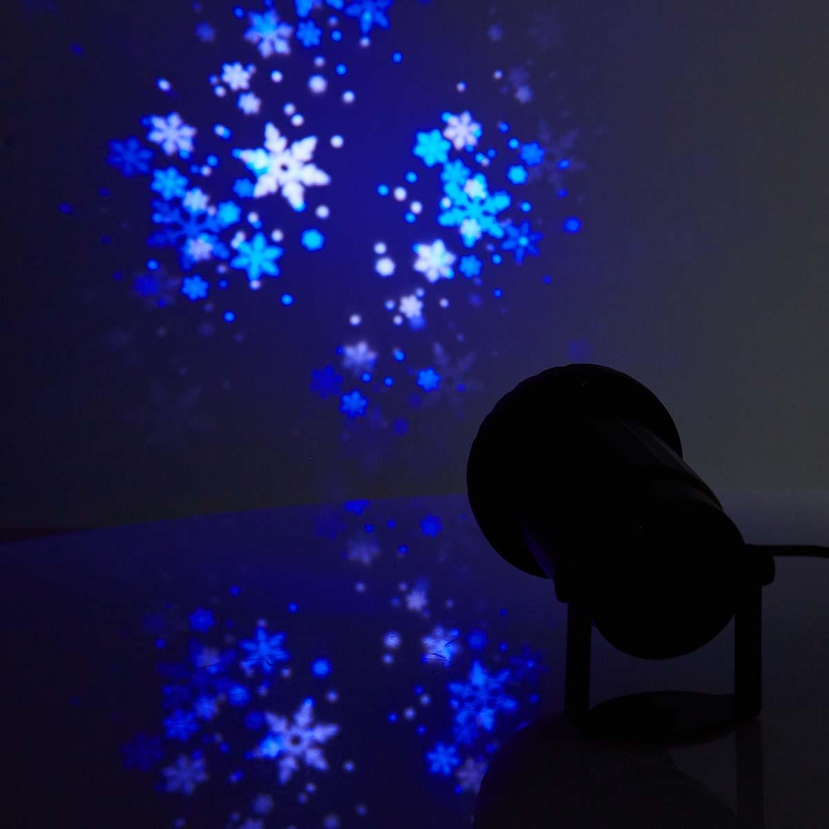 Projecteur à led pour flocons de neige - cristaux de glace blancs et bleus - intérieur ou extérieur