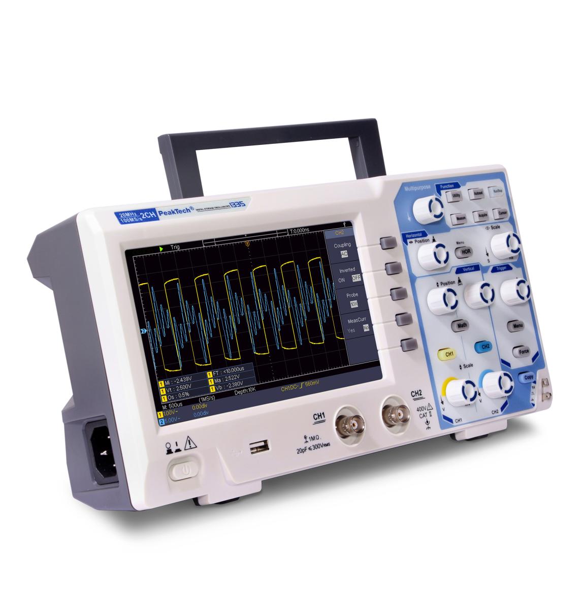 Oscilloscope numérique peaktech ; canaux: 2; 20mhz; 100msps; 10kpts; 15w