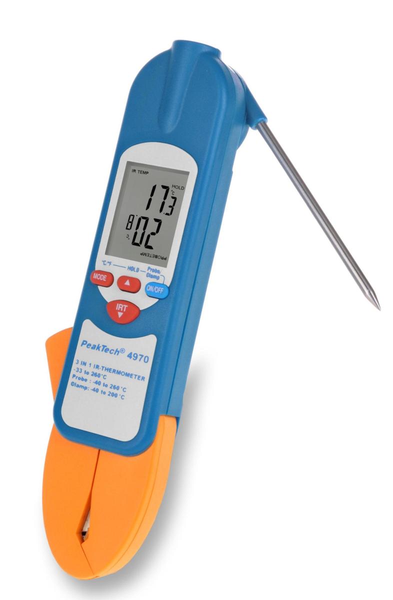 Thermomètre trois types de mesure :  ir sans contact avec pointeur laser , avec pince et avec sonde  (de -35° c à +260° c)