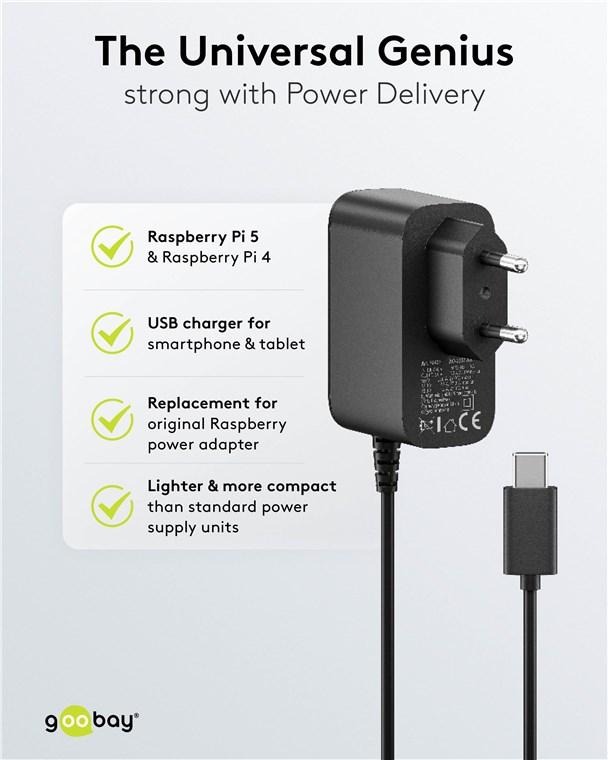 Alimentation pour raspberry pi 5 ou autre appareils / usb-c / 27 w / 5v 9v 12v et 15v