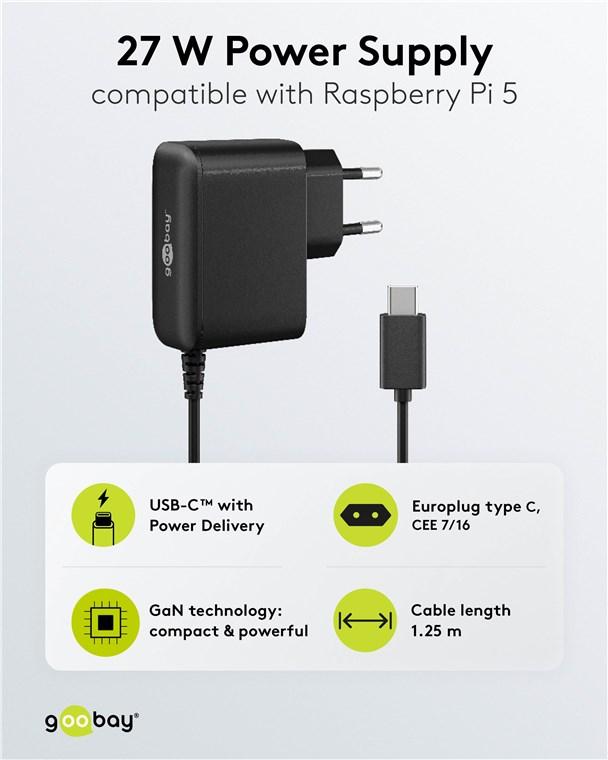 Alimentation pour raspberry pi 5 ou autre appareils / usb-c / 27 w / 5v 9v 12v et 15v