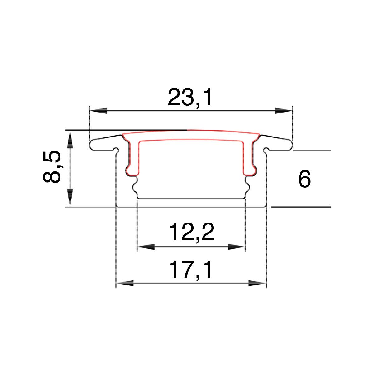 Profilé aluminium à encastrer 8,5 x 23,1 mm longueur 2 m