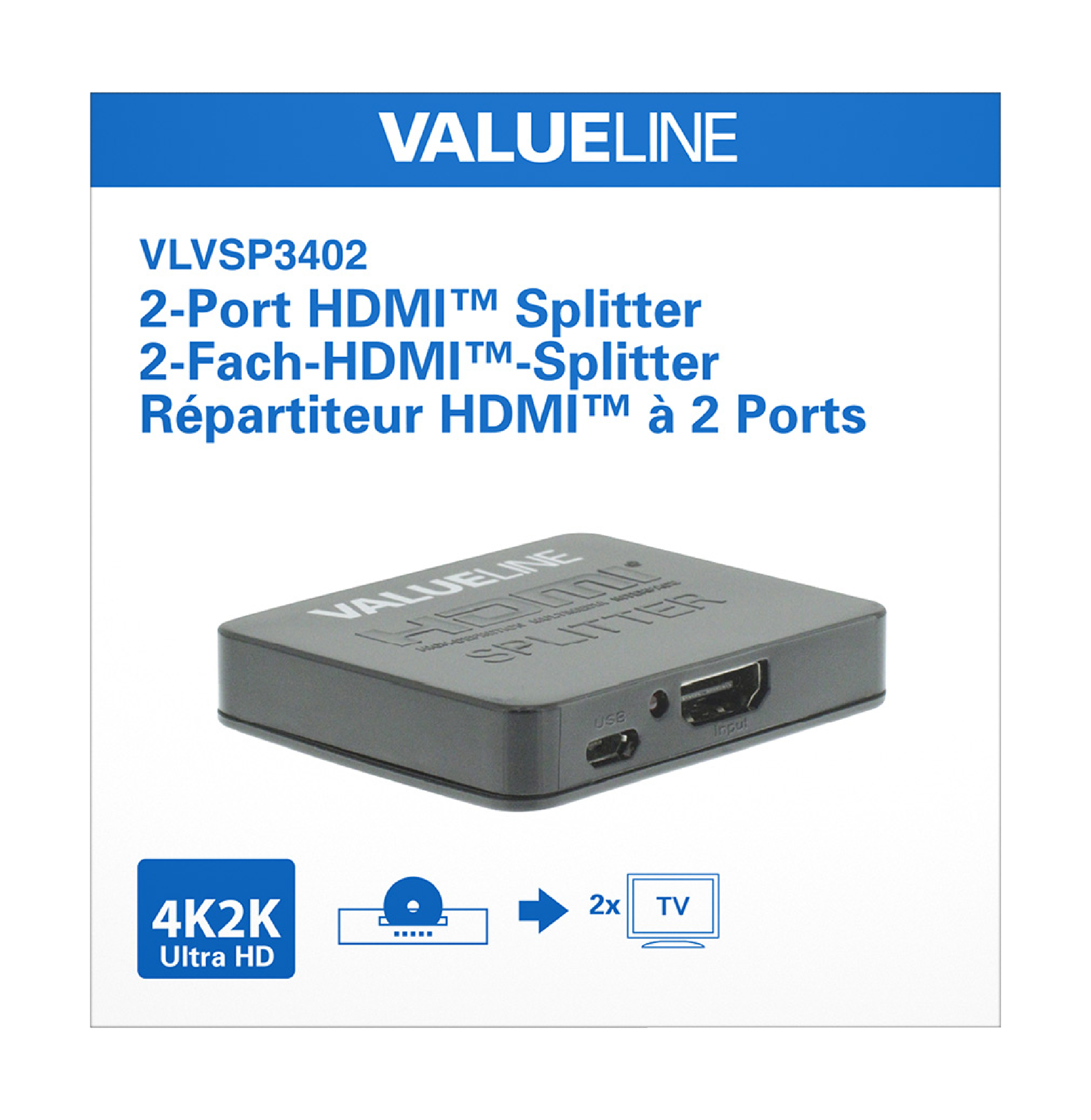 Splitter répartiteur  hdmi 1 entrée vers 2 sorties / 3d, full hd 1080p et 4k@30hz