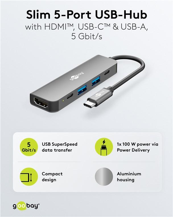 Station usb-c avec hdmi 2.0 / usb-c femelle x2 / usb-a femelle x2 / alimentation + données